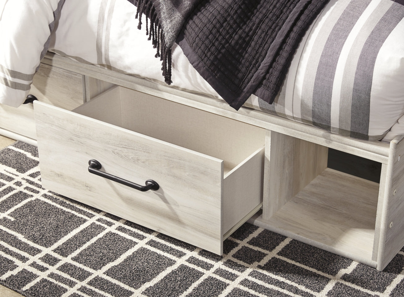 Cambeck Twin Panel Bed with 2 Storage Drawers with Mirrored Dresser and 2 Nightstands