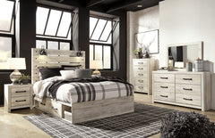 Cambeck Twin Panel Bed with 2 Storage Drawers with Mirrored Dresser, Chest and Nightstand