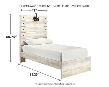 Cambeck Twin Panel Bed with Mirrored Dresser, Chest and Nightstand