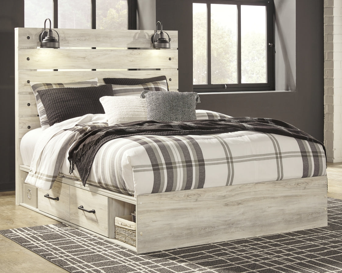 Cambeck Twin Panel Bed with 2 Storage Drawers with Mirrored Dresser and Chest
