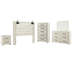 Cambeck Twin Panel Headboard Bed with Mirrored Dresser, Chest and Nightstand