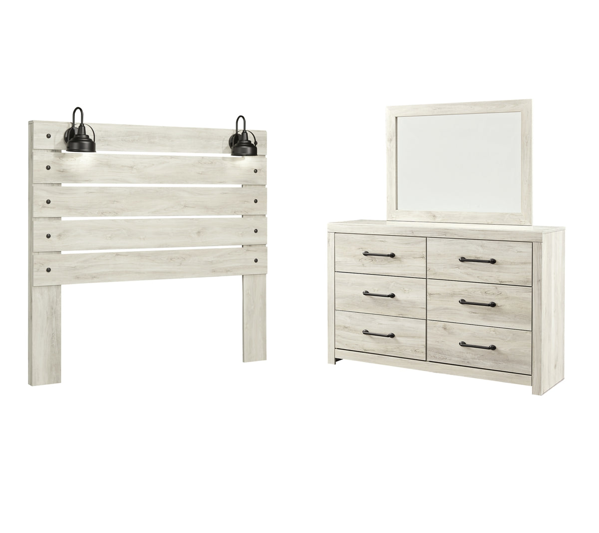 Cambeck Twin Panel Headboard Bed with Mirrored Dresser
