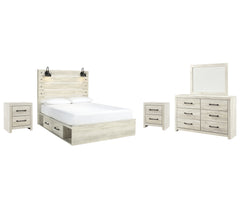 Cambeck Twin Panel Bed with 4 Storage Drawers with Mirrored Dresser and 2 Nightstands