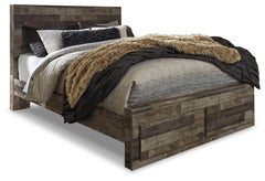Derekson Queen Panel Bed with 2 Storage Drawers with Mirrored Dresser, Chest and Nightstand - PKG003484