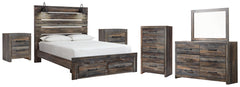 Drystan Queen Panel Bed with 2 Storage Drawers with Mirrored Dresser, Chest and 2 Nightstands - PKG003257