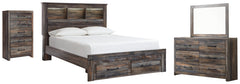 Drystan Queen Bookcase Bed with 2 Storage Drawers with Mirrored Dresser and Chest - PKG003243