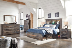Drystan Full Bookcase Bed with 2 Storage Drawers with Mirrored Dresser, Chest and 2 Nightstands - PKG003337
