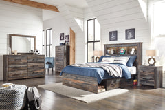 Drystan Full Bookcase Bed with 2 Storage Drawers with Mirrored Dresser and 2 Nightstands - PKG003332