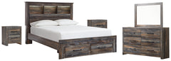 Drystan Queen Bookcase Bed with 2 Storage Drawers with Mirrored Dresser and 2 Nightstands - PKG003242