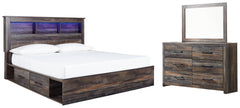 Drystan King Bookcase Bed with 2 Storage Drawers with Mirrored Dresser - PKG003376