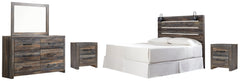 Drystan King Panel Headboard Bed with Mirrored Dresser and 2 Nightstands