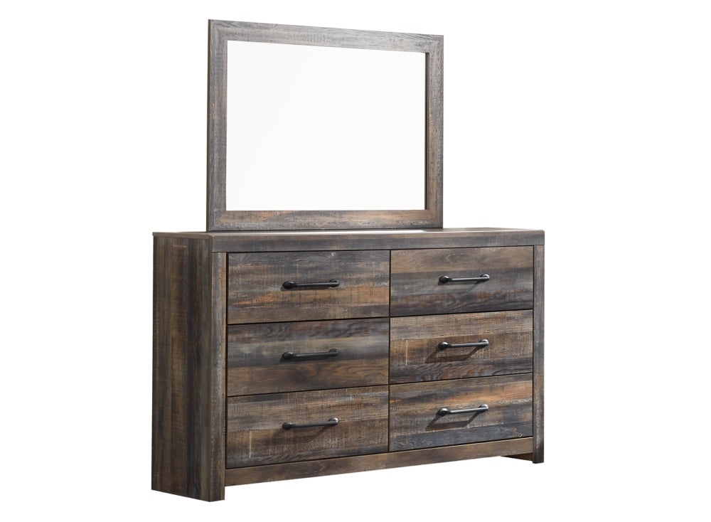 Drystan Queen Panel Bed with 2 Storage Drawers with Mirrored Dresser and 2 Nightstands - PKG003169