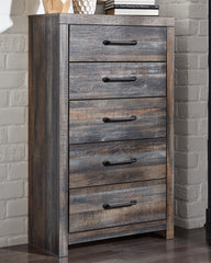 Drystan Queen Panel Bed with 2 Storage Drawers with Mirrored Dresser, Chest and 2 Nightstands - PKG003173