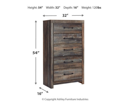 Drystan Full Bookcase Bed with 2 Storage Drawers with Mirrored Dresser and Chest - PKG003334