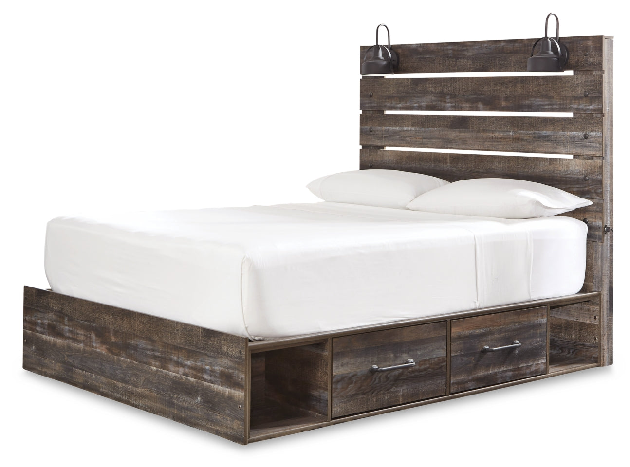 Drystan Queen Panel Bed with 2 Storage Drawers with Mirrored Dresser and 2 Nightstands - PKG003169