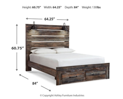 Drystan Queen Panel Bed with Mirrored Dresser and Nightstand