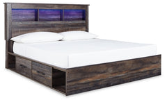 Drystan King Bookcase Bed with 2 Storage Drawers with Mirrored Dresser, Chest and 2 Nightstands - PKG003383
