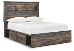 Drystan Full Bookcase Bed with 2 Storage Drawers with Mirrored Dresser and 2 Nightstands - PKG003332