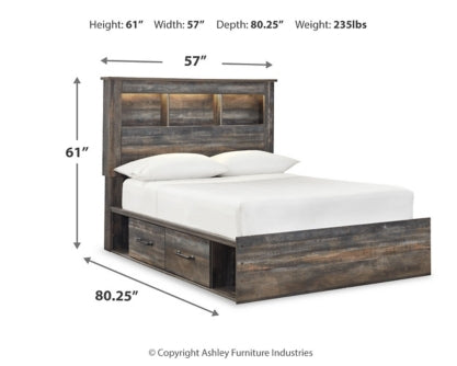 Drystan Full Bookcase Bed with 4 Storage Drawers with Mirrored Dresser, Chest and 2 Nightstands