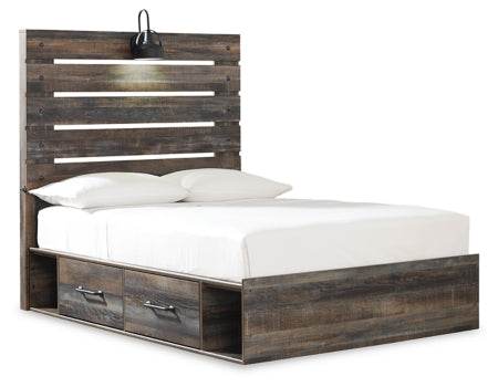 Drystan Full Panel Bed with 4 Storage Drawers with Mirrored Dresser