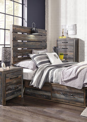 Drystan Full Panel Bed with 4 Storage Drawers with Mirrored Dresser