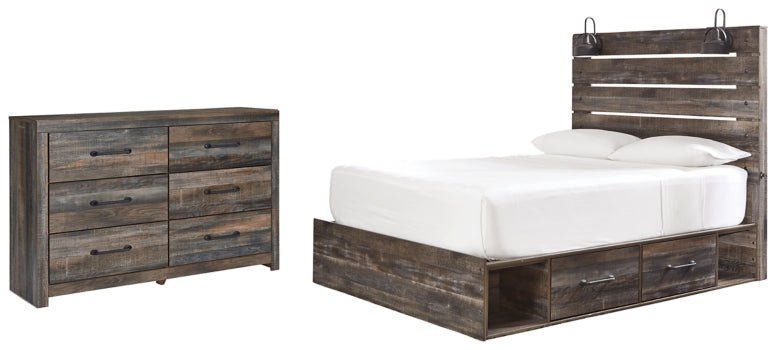 Drystan Queen Panel Bed with 2 Storage Drawers with Dresser - PKG003167