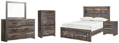Drystan Full Bookcase Bed with 2 Storage Drawers with Mirrored Dresser, Chest and Nightstand - PKG003238
