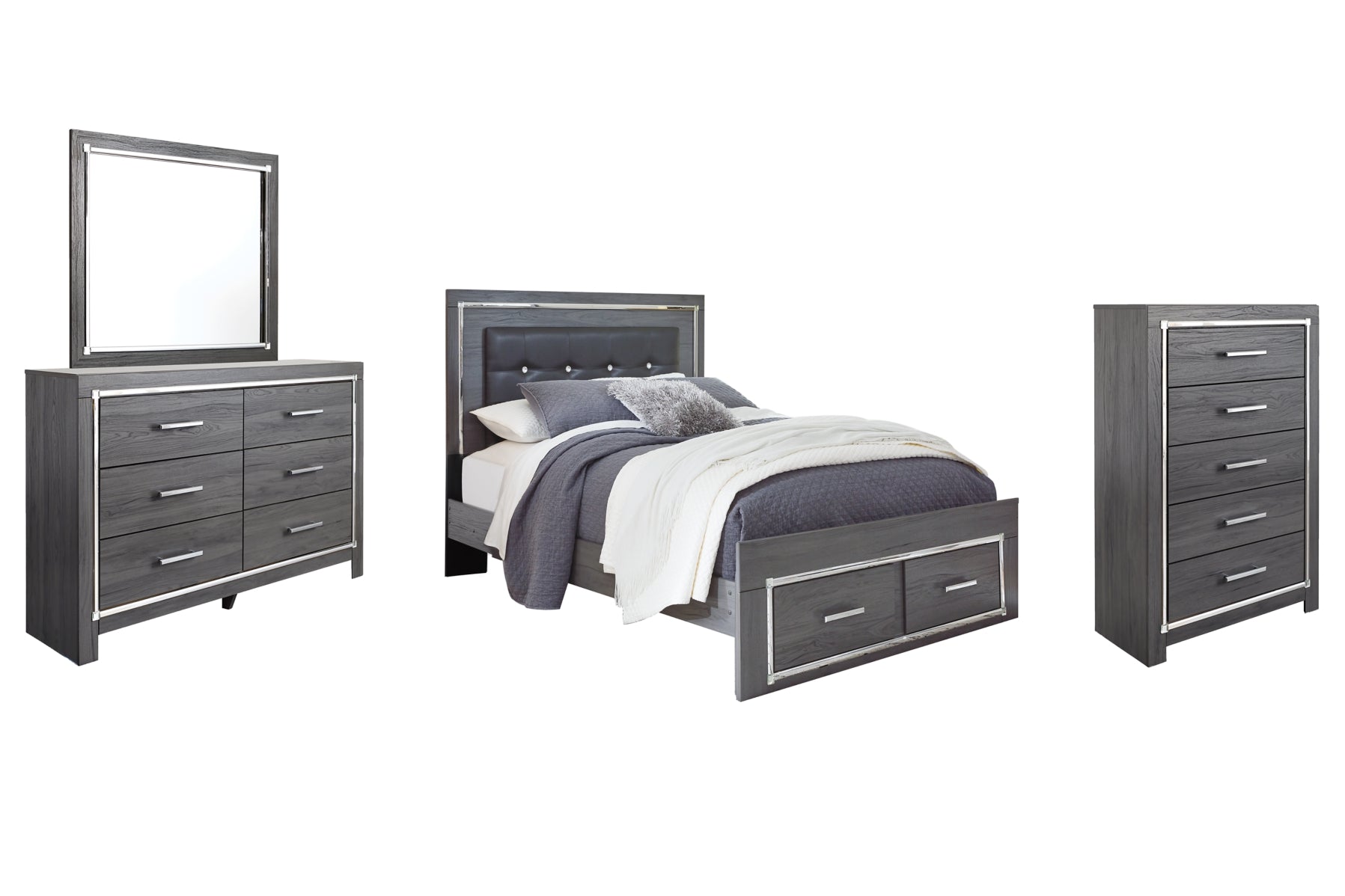 Lodanna Queen Panel Bed with 2 Storage Drawers with Mirrored Dresser and 2 Nightstands - PKG003584