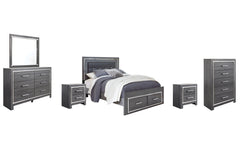 Lodanna Queen Panel Bed with 2 Storage Drawers with Mirrored Dresser, Chest and 2 Nightstands - PKG003605