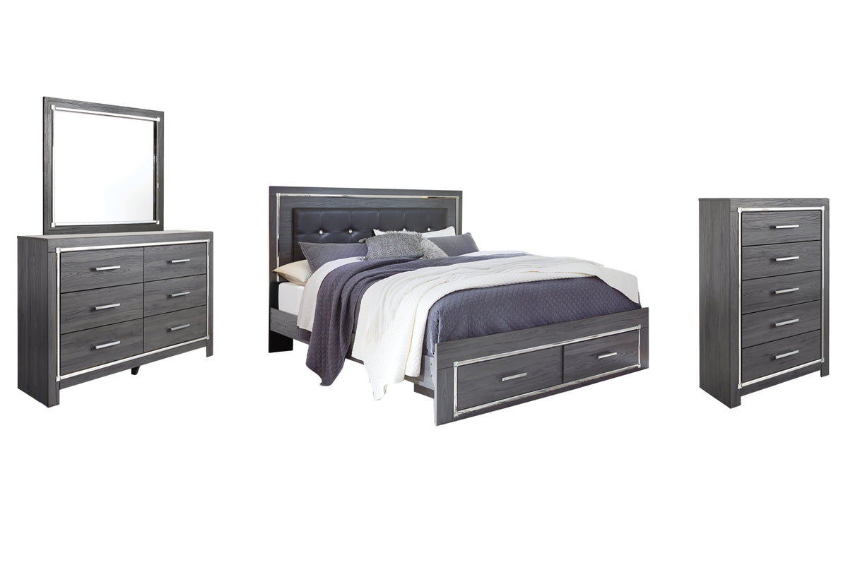 Lodanna King Panel Bed with 2 Storage Drawers with Mirrored Dresser and 2 Nightstands - PKG003590
