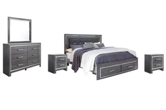 Lodanna King Panel Bed with 2 Storage Drawers with Mirrored Dresser and 2 Nightstands - PKG003568