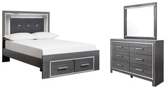 Lodanna Full Panel Bed with 2 Storage Drawers with Mirrored Dresser