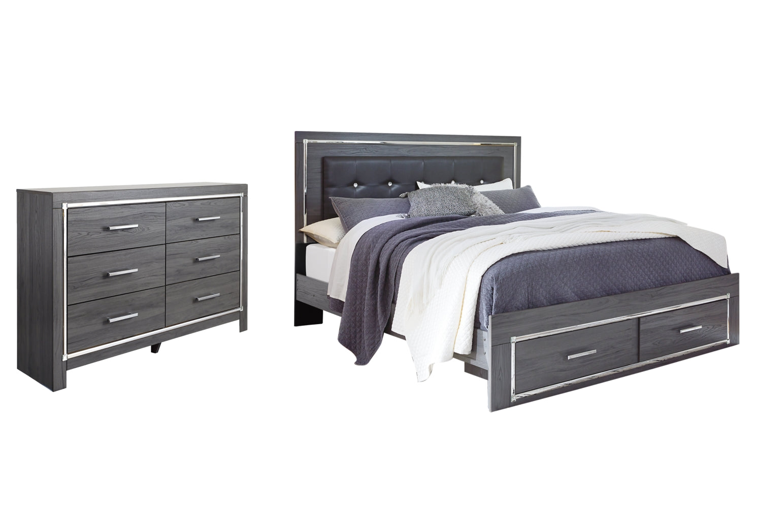 Lodanna King Panel Bed with 2 Storage Drawers with Dresser - PKG003563