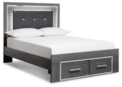 Lodanna Queen Panel Bed with 2 Storage Drawers with Mirrored Dresser, Chest and Nightstand - PKG003604