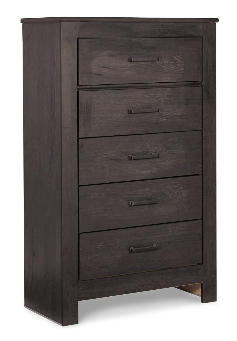 Brinxton Queen/Full Panel Headboard Bed with Mirrored Dresser and Chest