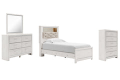 Altyra Twin Panel Bookcase Bed with Mirrored Dresser and Chest