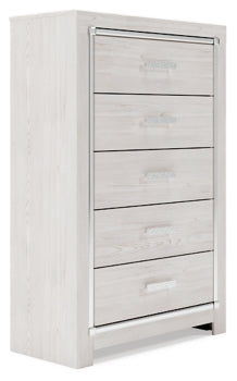 Altyra Twin Panel Bookcase Bed with Mirrored Dresser and Chest