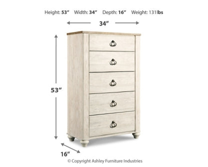 Willowton Queen Panel Bed, Dresser, Mirror, Chest and 2 Nightstands