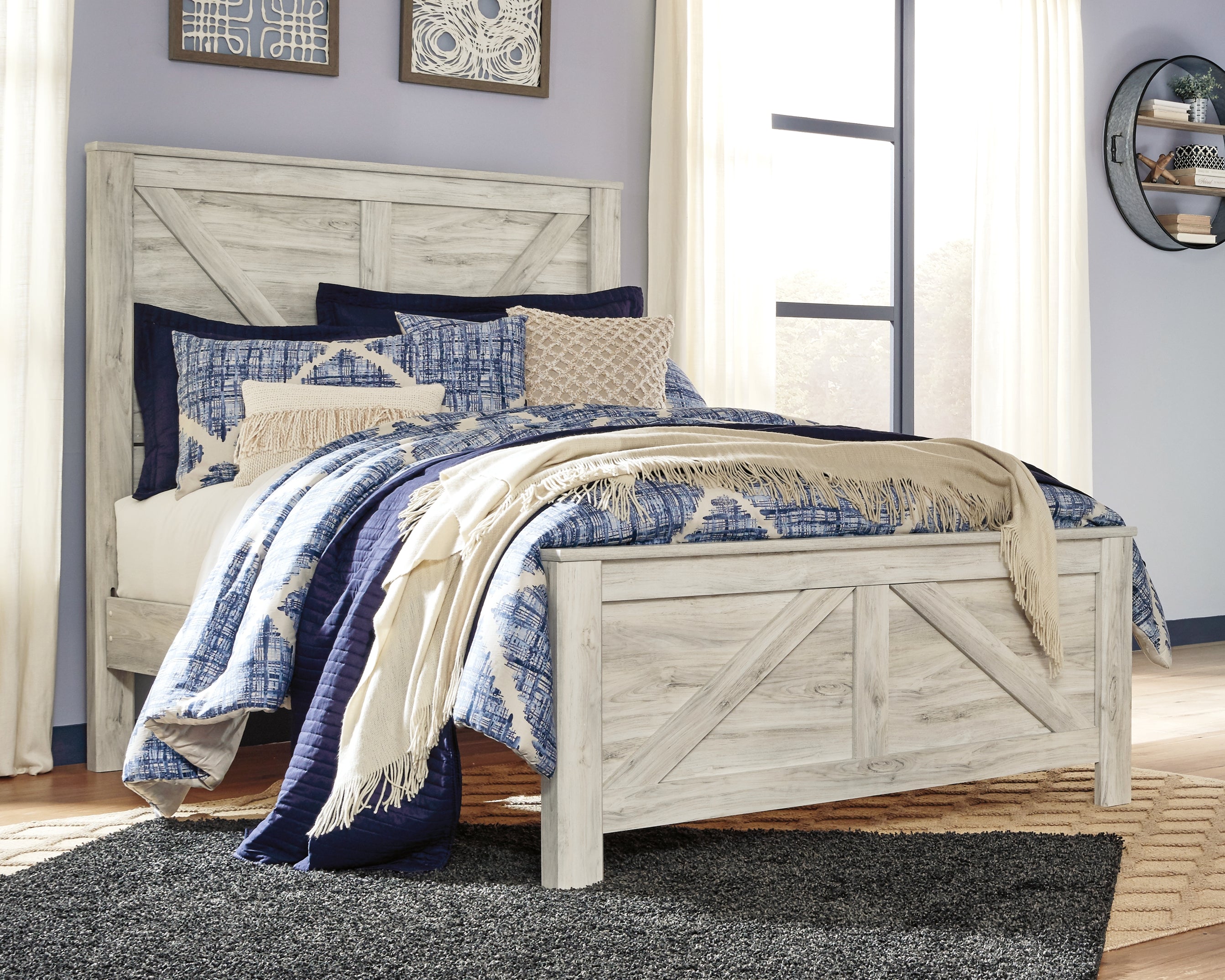 Chime 12 Inch Hybrid Queen Mattress in a Box with Bellaby Queen Crossbuck Panel Bed