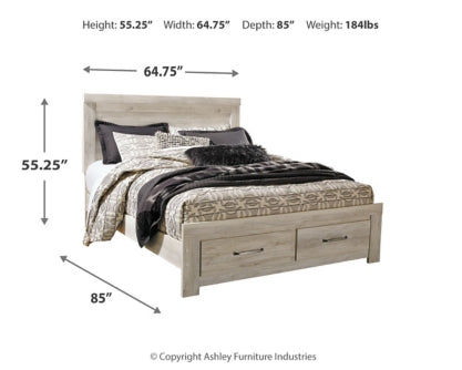 Bellaby Queen Platform Bed with 2 Storage Drawers with Mirrored Dresser and Nightstand