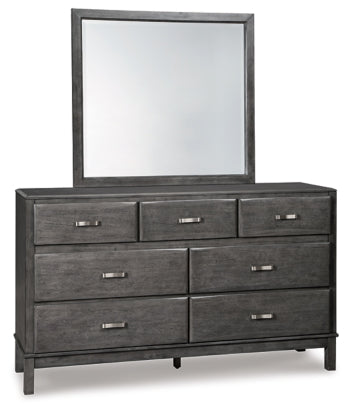 Caitbrook Queen Storage Bed with 8 Storage Drawers with Mirrored Dresser and Chest