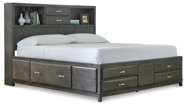 Caitbrook Queen Storage Bed with 8 Storage Drawers with Mirrored Dresser and Chest