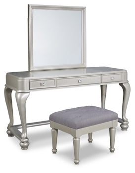 Coralayne Queen Upholstered Bed and Vanity with Mirror and Stool