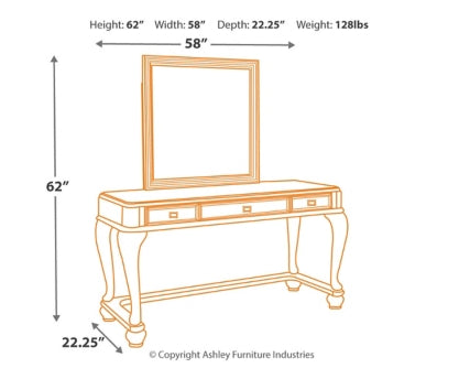 Coralayne Queen Upholstered Bed and Vanity with Mirror and Stool