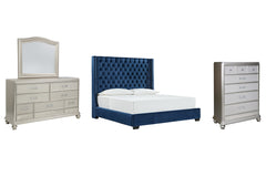 Coralayne California King Upholstered Bed with Mirrored Dresser and Chest - PKG010744
