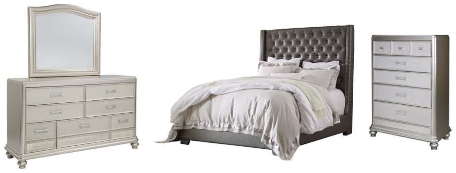 Coralayne California King Upholstered Bed with Mirrored Dresser and Chest - PKG007829