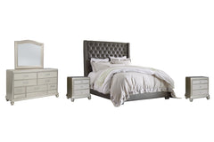 Coralayne California King Upholstered Bed with Mirrored Dresser and 2 Nightstands - PKG007828