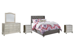 Coralayne Full Upholstered Bed with Mirrored Dresser and 2 Nightstands - PKG007806
