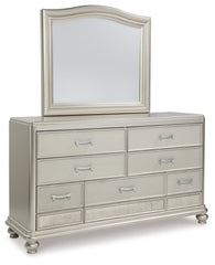 Coralayne Queen Upholstered Bed with Mirrored Dresser, Chest and Nightstand - PKG007775
