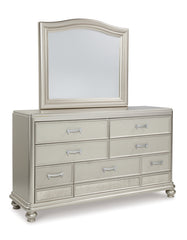Coralayne California King Upholstered Bed with Mirrored Dresser - PKG010742